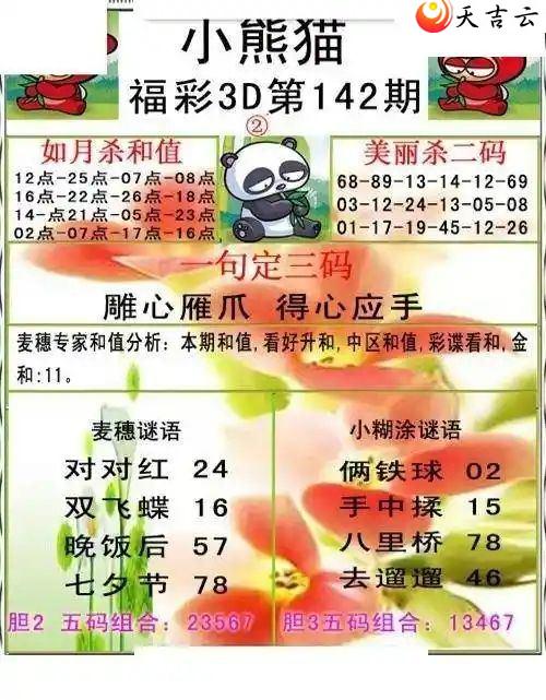 福彩3d24142期小熊猫彩报图谜2