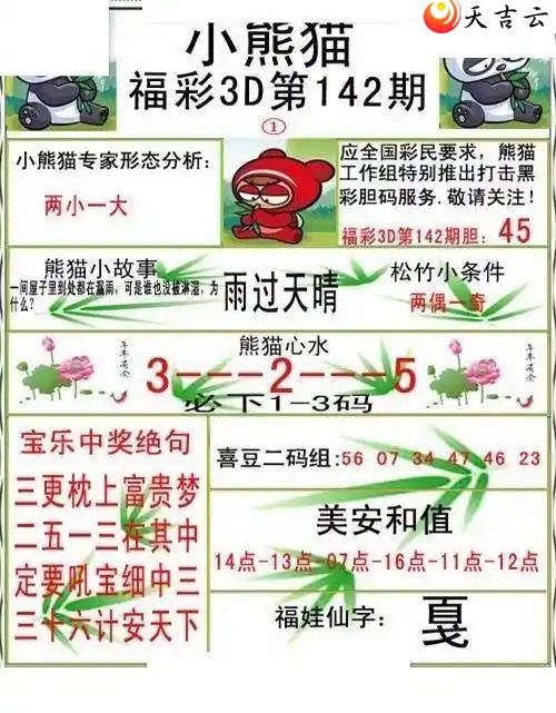 福彩3d24142期小熊猫彩报图谜1